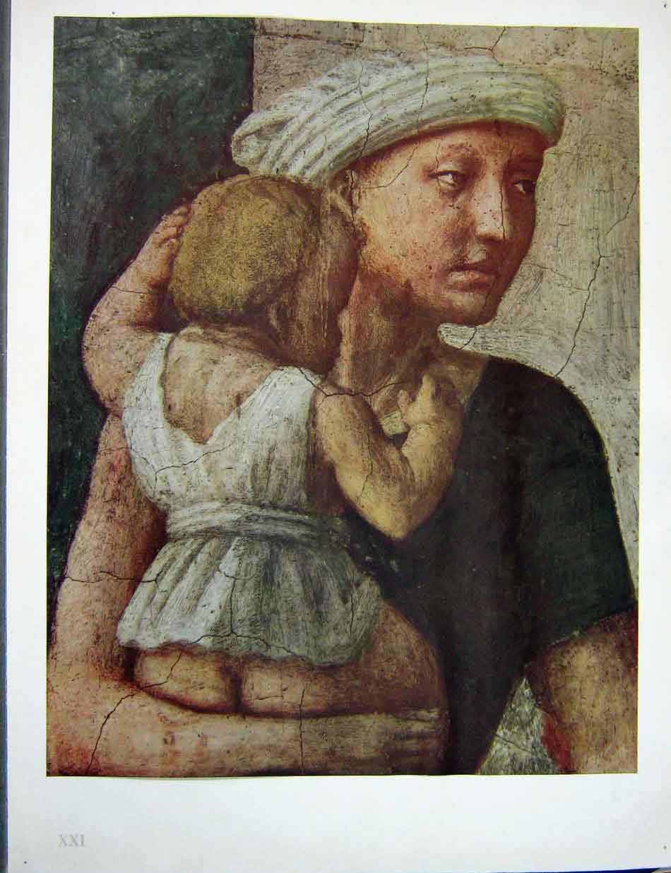 Original Old Vintage Print C1950 Colour Woman Child St Peter Ananias Death 20th