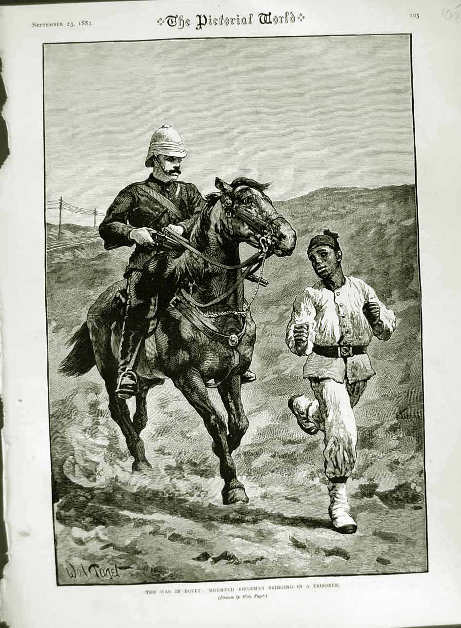 Original Old Antique Print 1882 War Egypt Mounted Rifleman Siers Prisoner Art