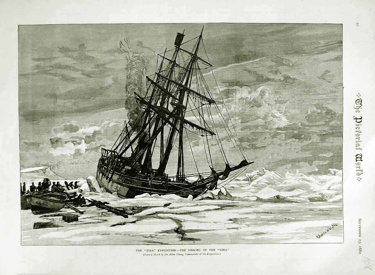 Old Antique Print 1882 Eira Ship Expedition Sinking Ice Boats Allen Young 19th