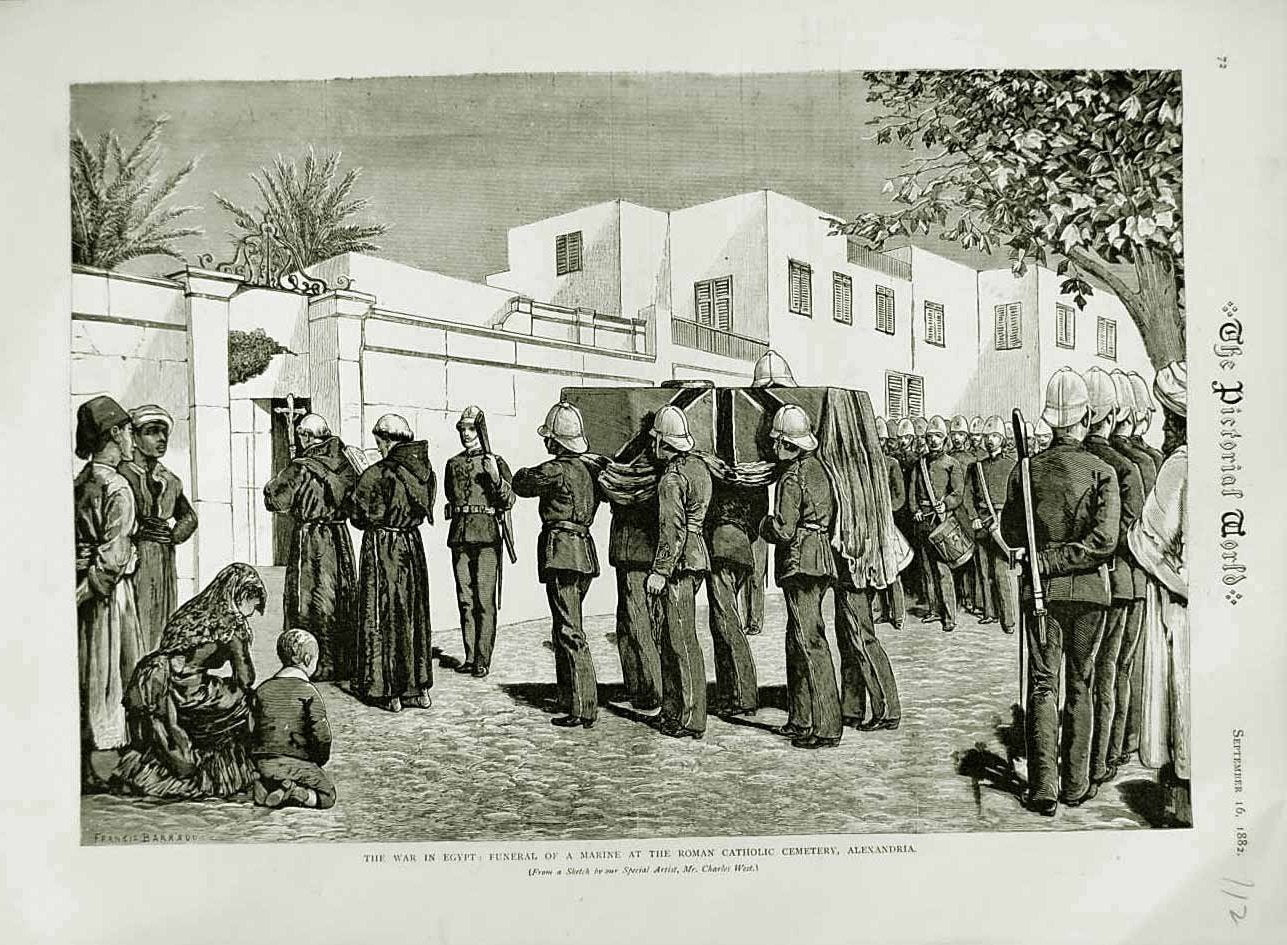 Old Antique Print 1882 War Egypt Funeral Marine Roman Catholic Alexandria 19th