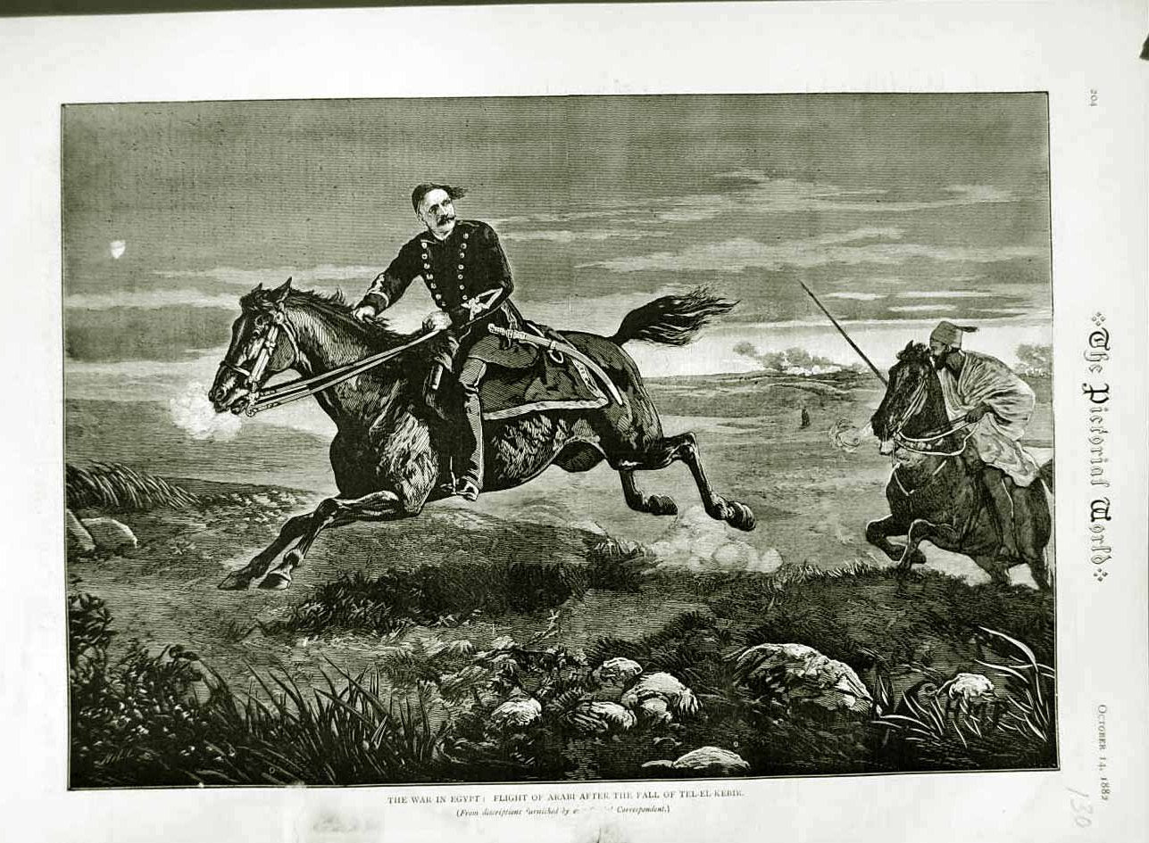 Original Old Antique Print 1882 War Egypt Flight Arabi Fall Tel-El-Kebir Battle