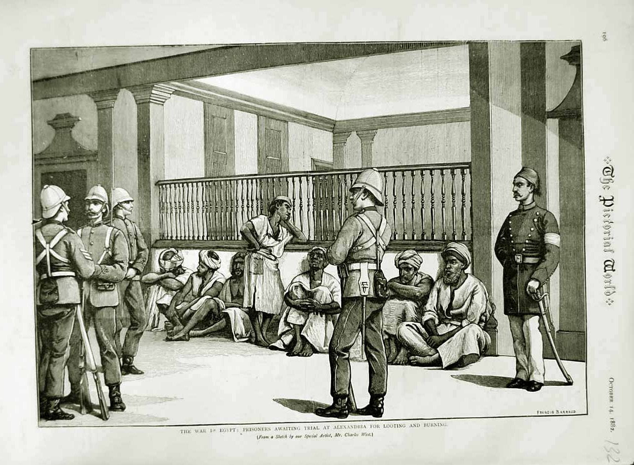 Old Antique Print 1882 War Egypt Prisoners Trial Alexandria Looting Men 19th