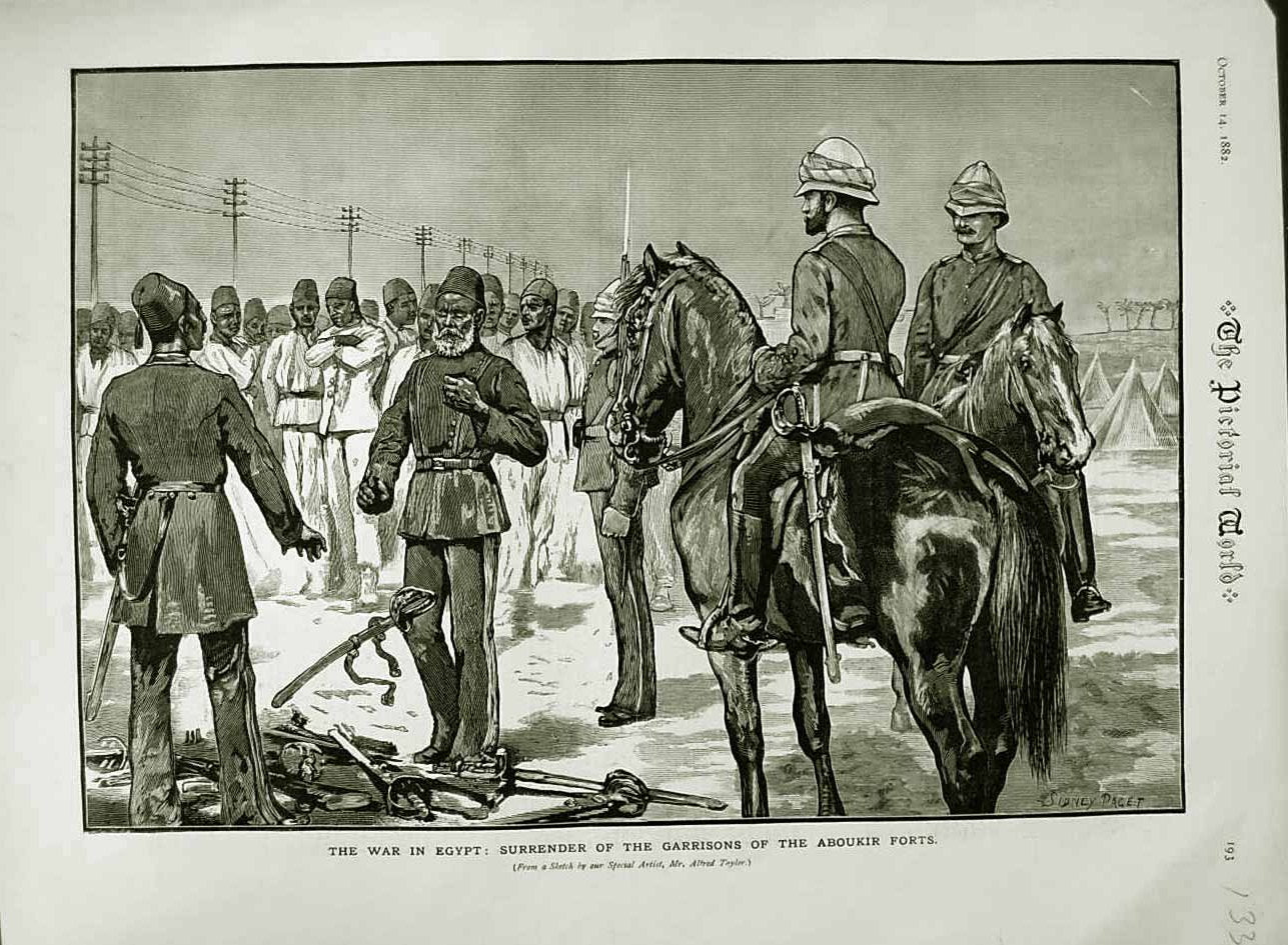 Original Old Antique Print 1882 War Egypt Garrisons Aboukir Forts Siers Horses