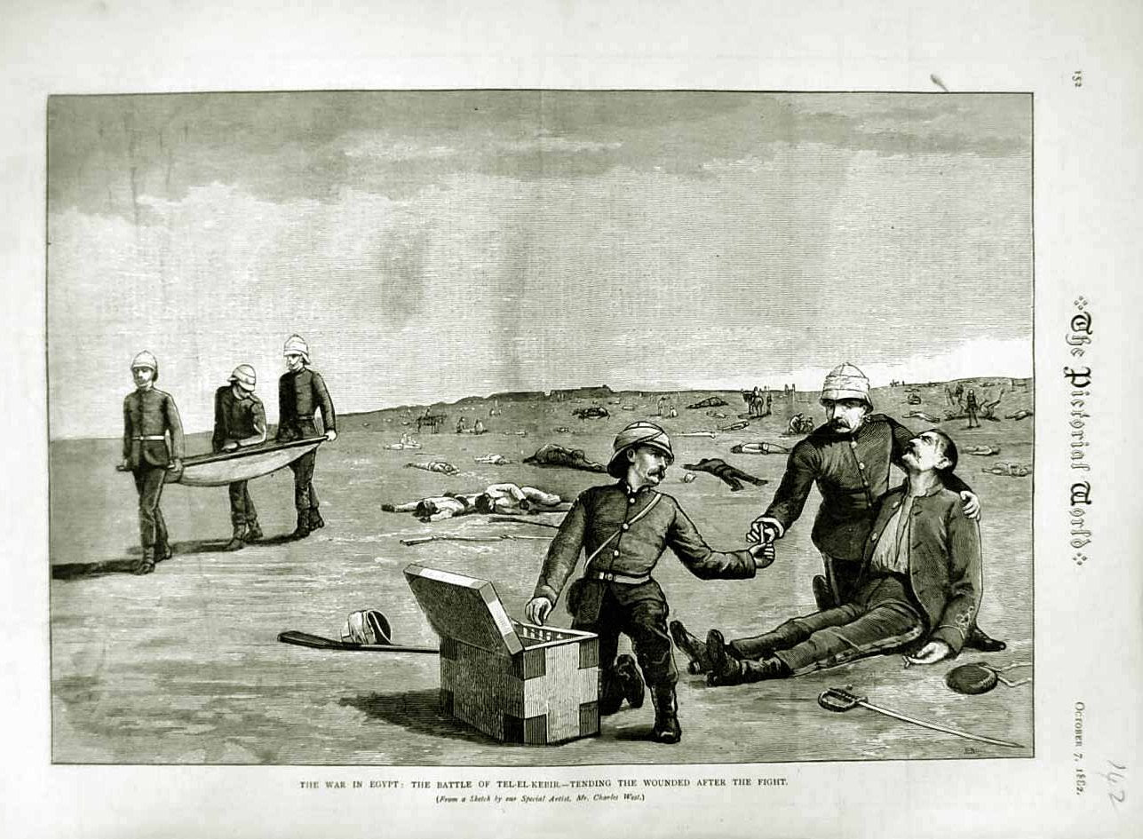 Original Old Antique Print 1882 War Egypt Battle Tel-El-Kebir Wounded Siers