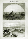 Original Old Antique Print 1882 Shoooting Sport Partridges War Egypt Kafr-Dowar