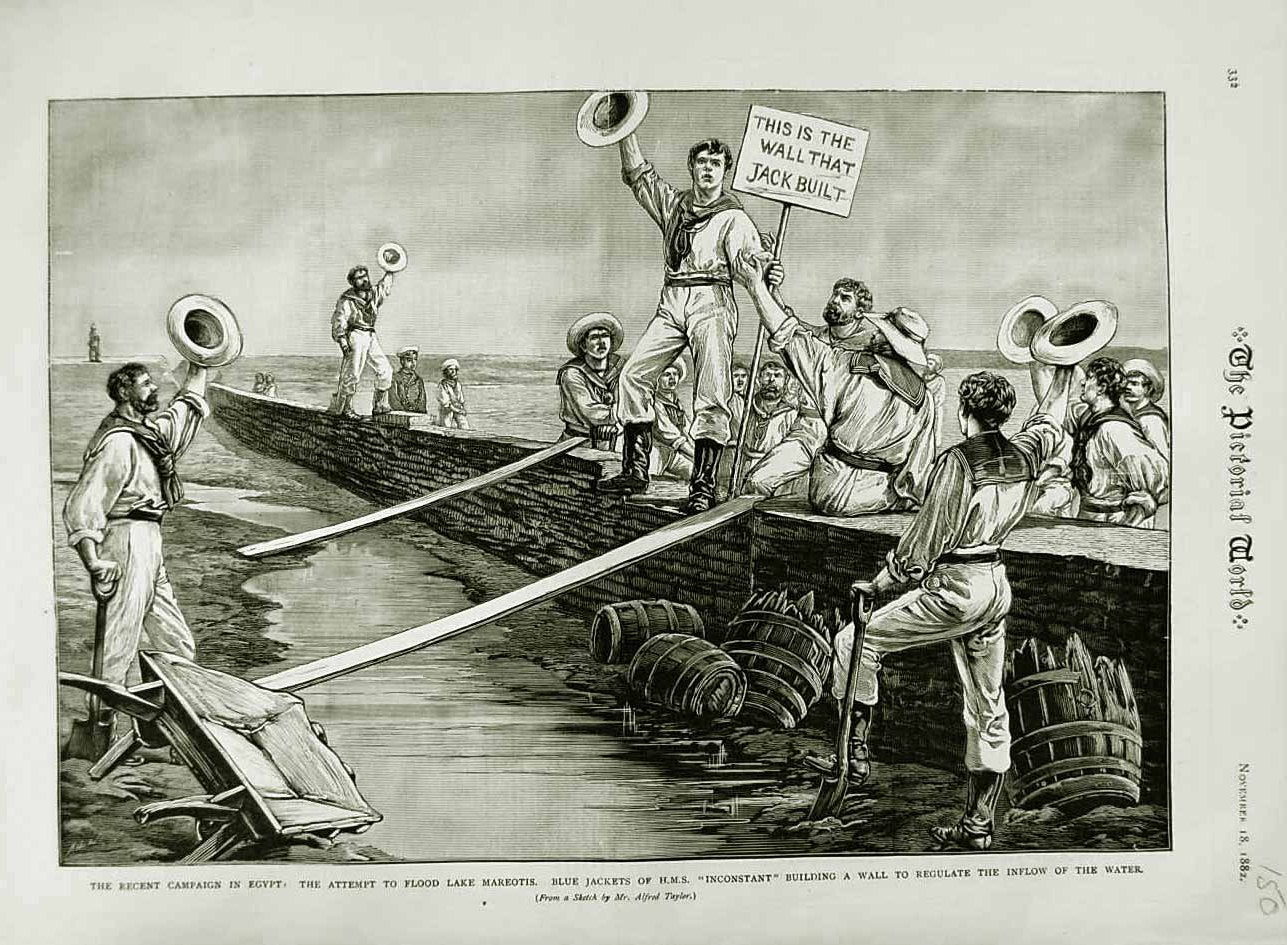 Old Antique Print 1882 Flood Lake Mareotis Blue Jackets Ship Inconstant 19th