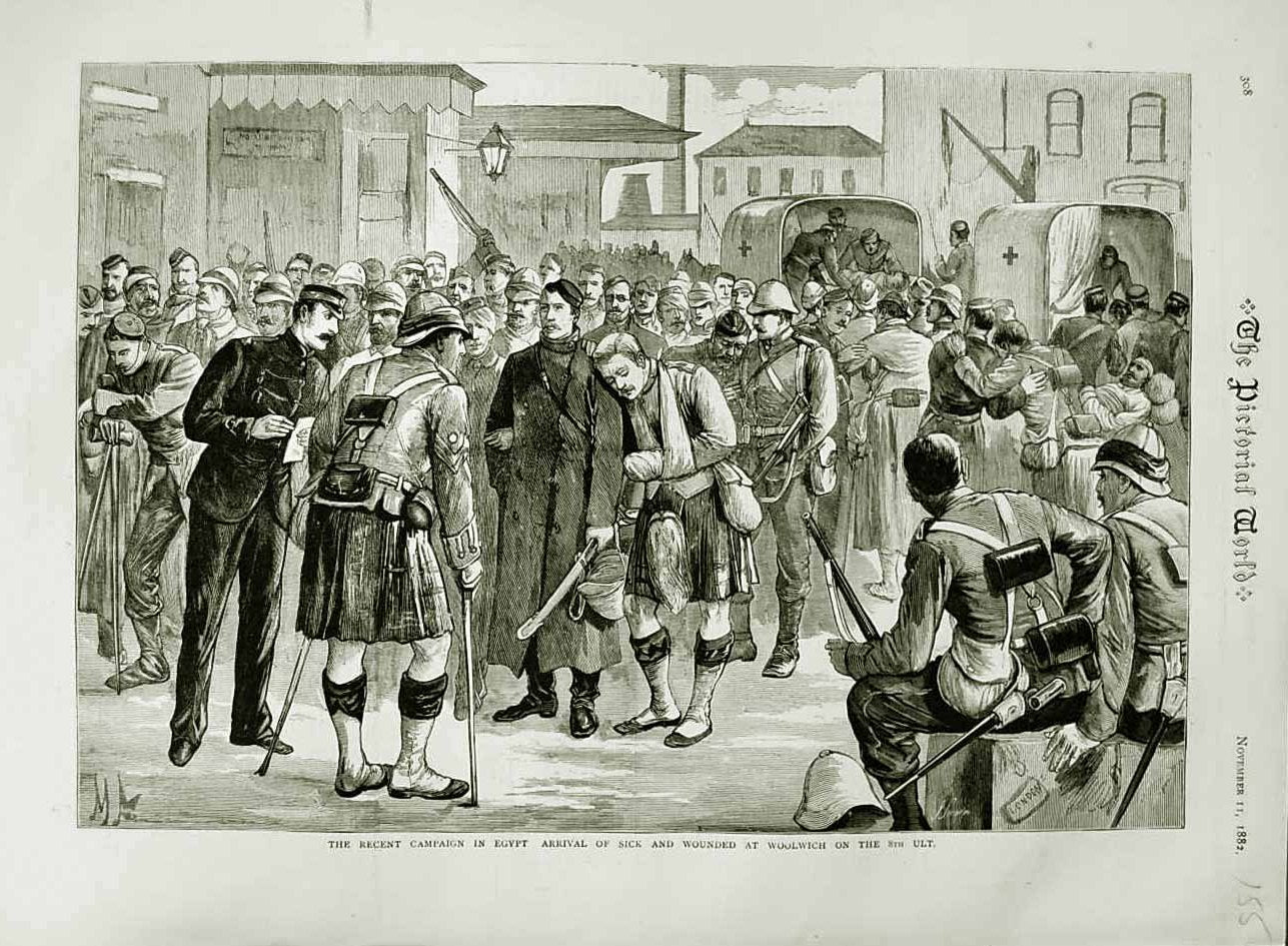 Original Old Antique Print 1882 Sick Wounded Siers Woolwich Campaign Egypt 19th