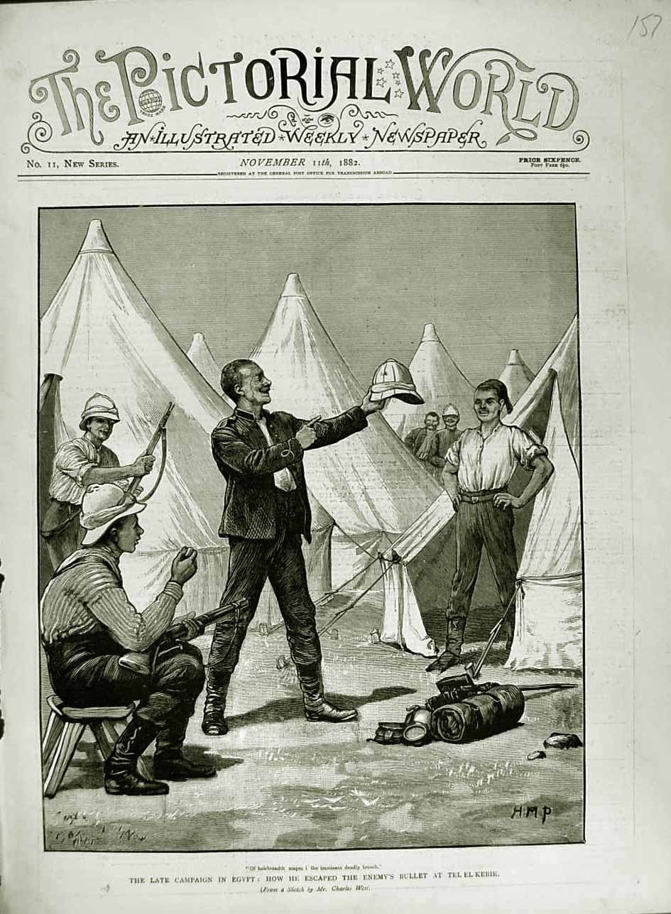 Original Old Antique Print 1882 Egypt Tel-El-Kebir War Siers Camp Tents West