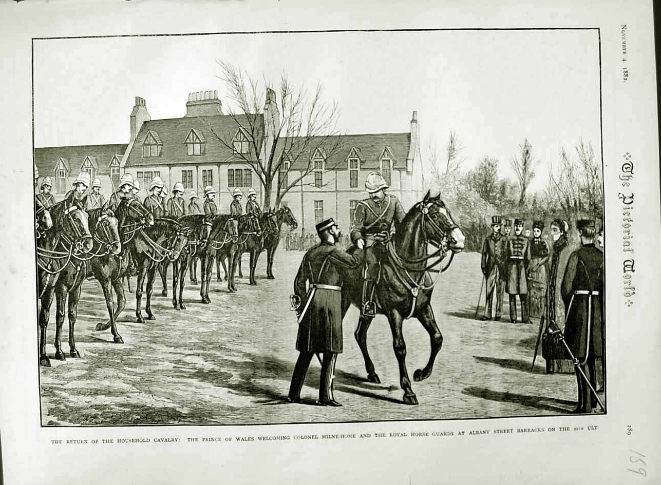Old Antique Print 1882 Prince Wales Colonel Milne-House Albany Barracks 19th