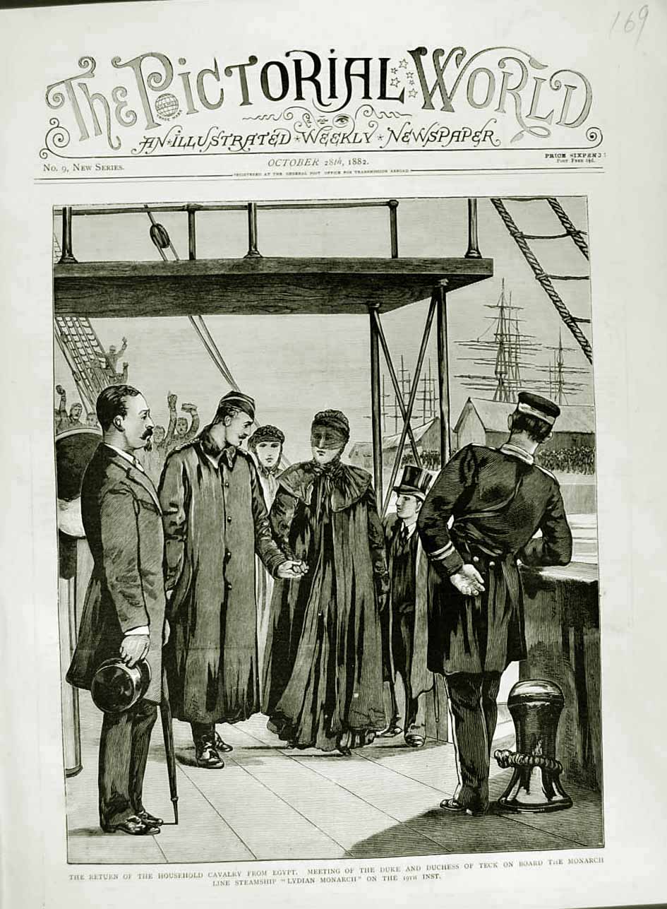 Original Old Antique Print 1882 Cavalry Egypt Siers Duchess Teck Monarch Ship