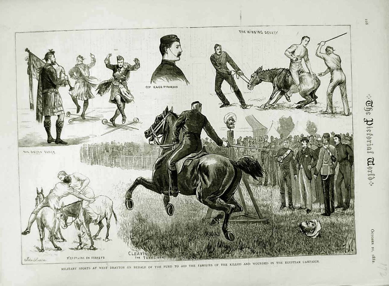 Original Old Antique Print 1882 Military Sports Egyptian Siers Sword Dance 19th
