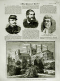 Original Old Antique Print 1883 Peterborough Cathedral Chanzy Stamford Martin