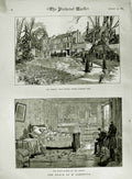 Old Antique Print 1883 Death Chamber Gambetta Les Jardies Ville D'Avray 19th