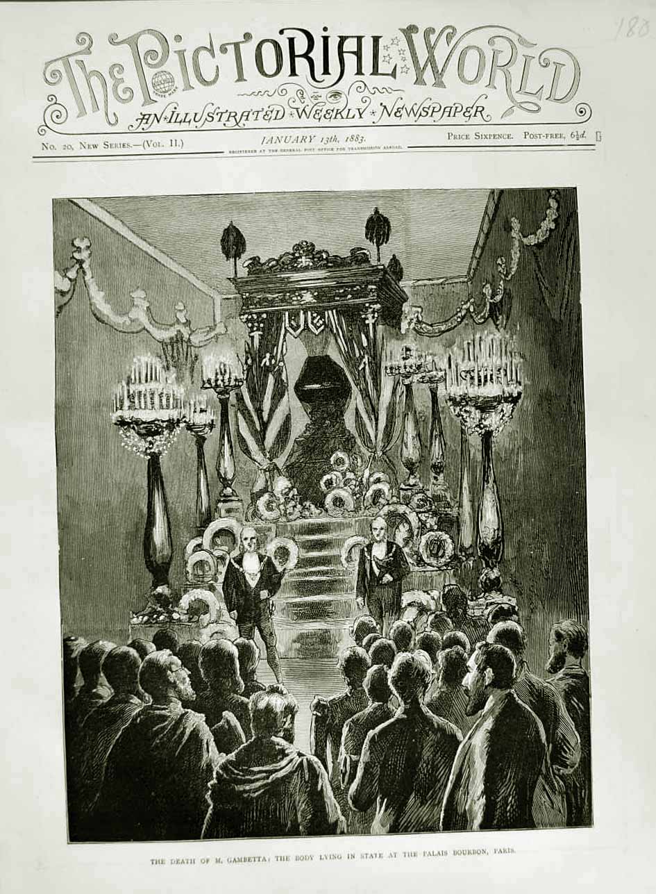 Original Old Antique Print 1883 Death Gambetta Body State Palais Bourbon Paris