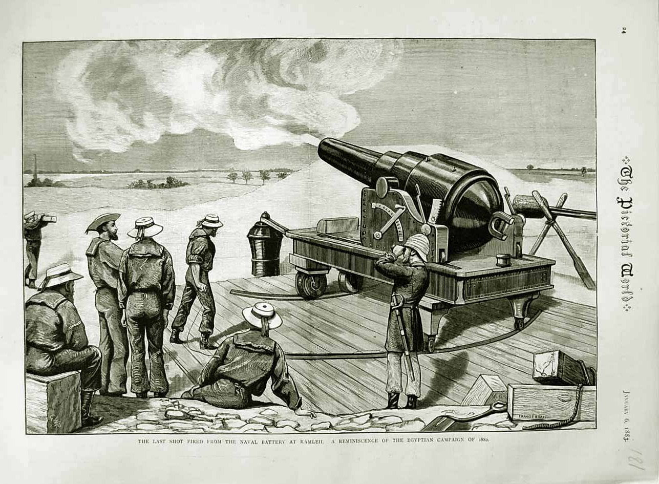 Old Antique Print 1883 Naval Battery Ramleh Egyptian Campaign War Sailors 19th