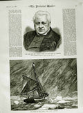 Original Old Antique Print 1882 Rev. Francis Close Dean Carlisle Kara Ship Boat