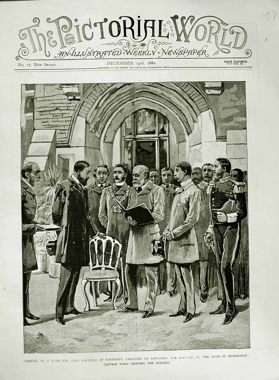 Original Old Antique Print 1882 Home Mariners Egremont Cheshire Duke Edinburgh