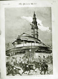 Old Antique Print 1882 Law Courts London Church St. Clement Danes Horses 19th