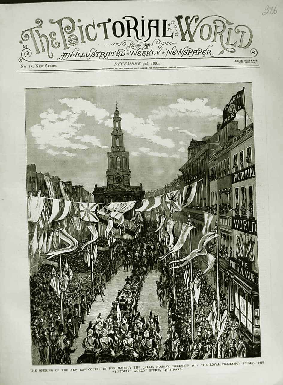 Old Antique Print 1882 Law Courts Queen Royal Procession Pictorial World 19th