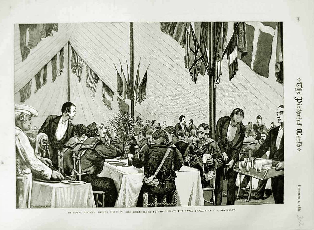 Old Antique Print 1882 Royal Review Dinner Lord Northbrook Naval Brigade 19th