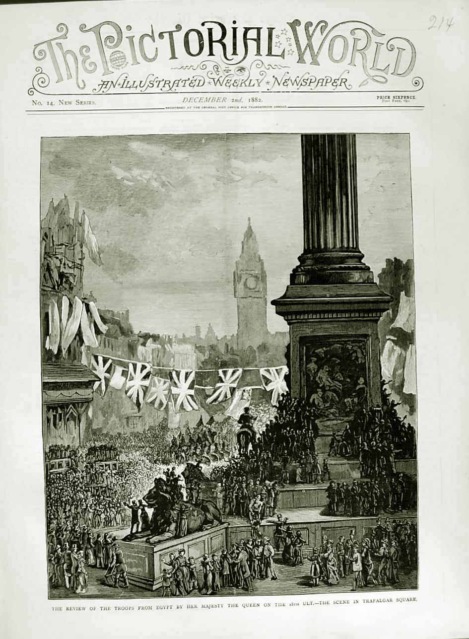 Original Old Antique Print 1882 Review Siers Egypt Queen Trafalgar London 19th
