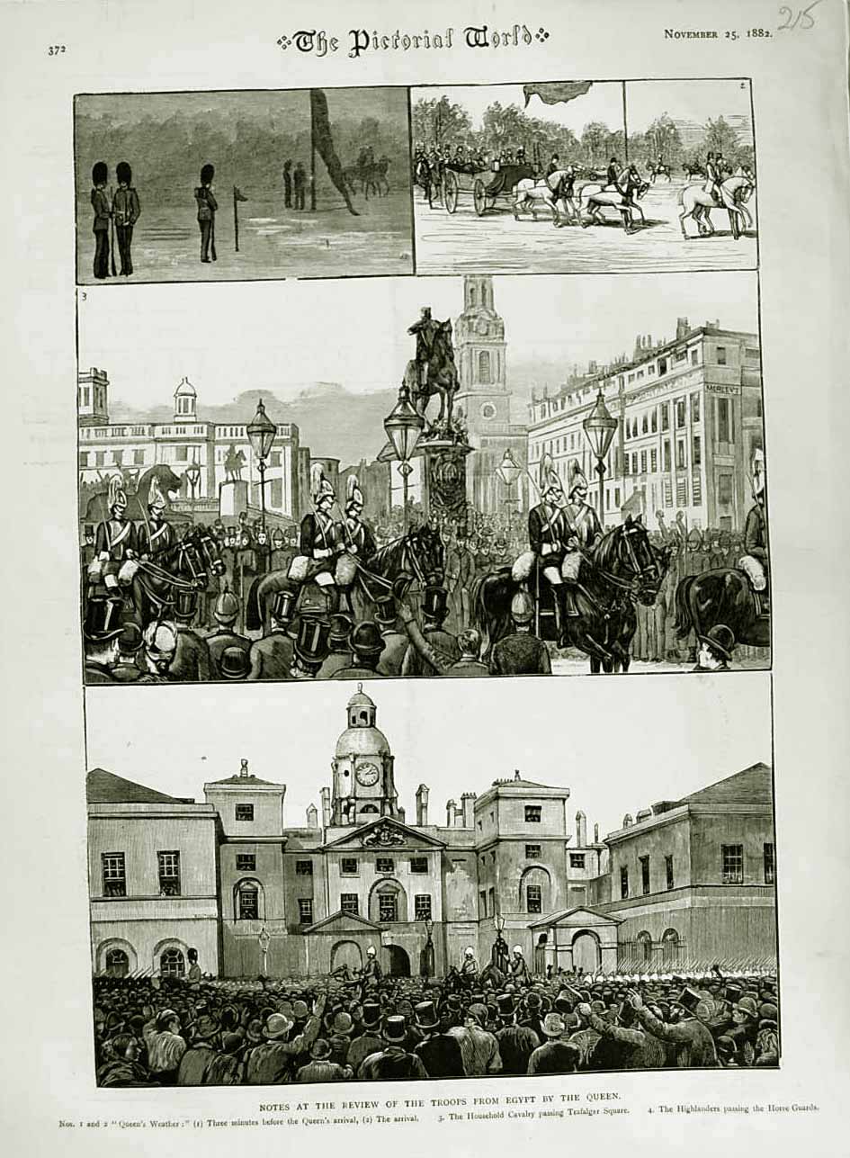 Original Old Antique Print 1882 Review Siers Egypt HousehCavalry Trafalgar 19th