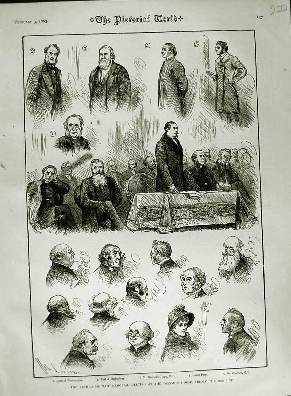 Old Antique Print 1883 Archbishop Tate Mansion House Shaftesbury Goschen 19th