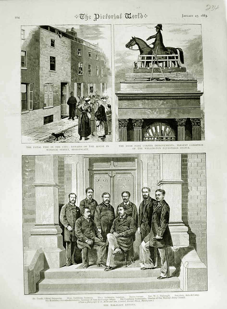 Original Old Antique Print 1883 Malagasy Envoys Hyde Park Wellington Bishopgate