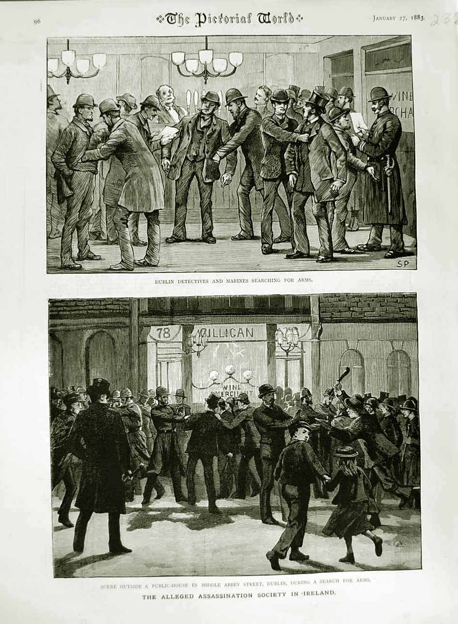 Old Antique Print 1883 Assassination Ireland Abbey Street Marines Dublin 19th