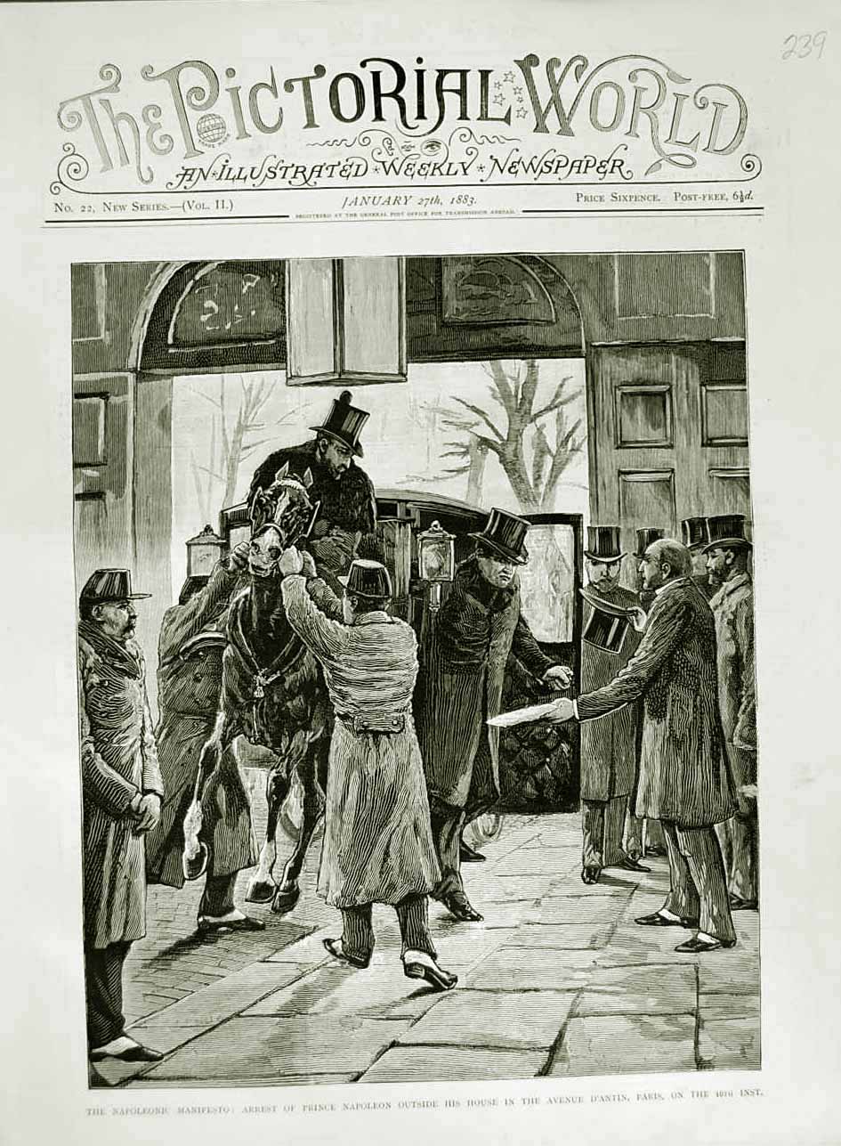 Old Antique Print 1883 Napoleonic Manifesto Prince Napoleon Paris D'Antin 19th
