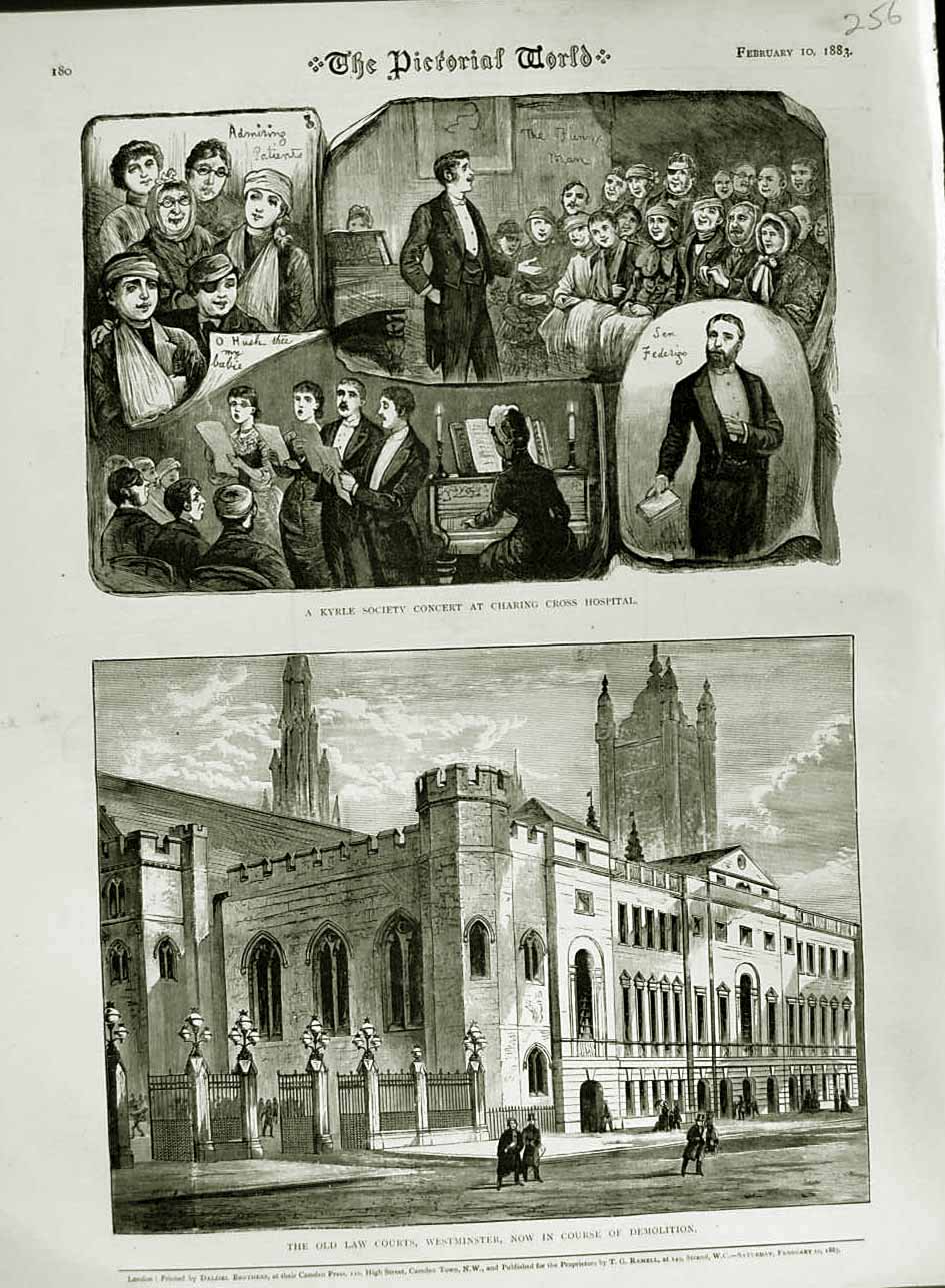 Old Antique Print 1883 Kyrle Concert Charing Hospital Courts Westminster 19th
