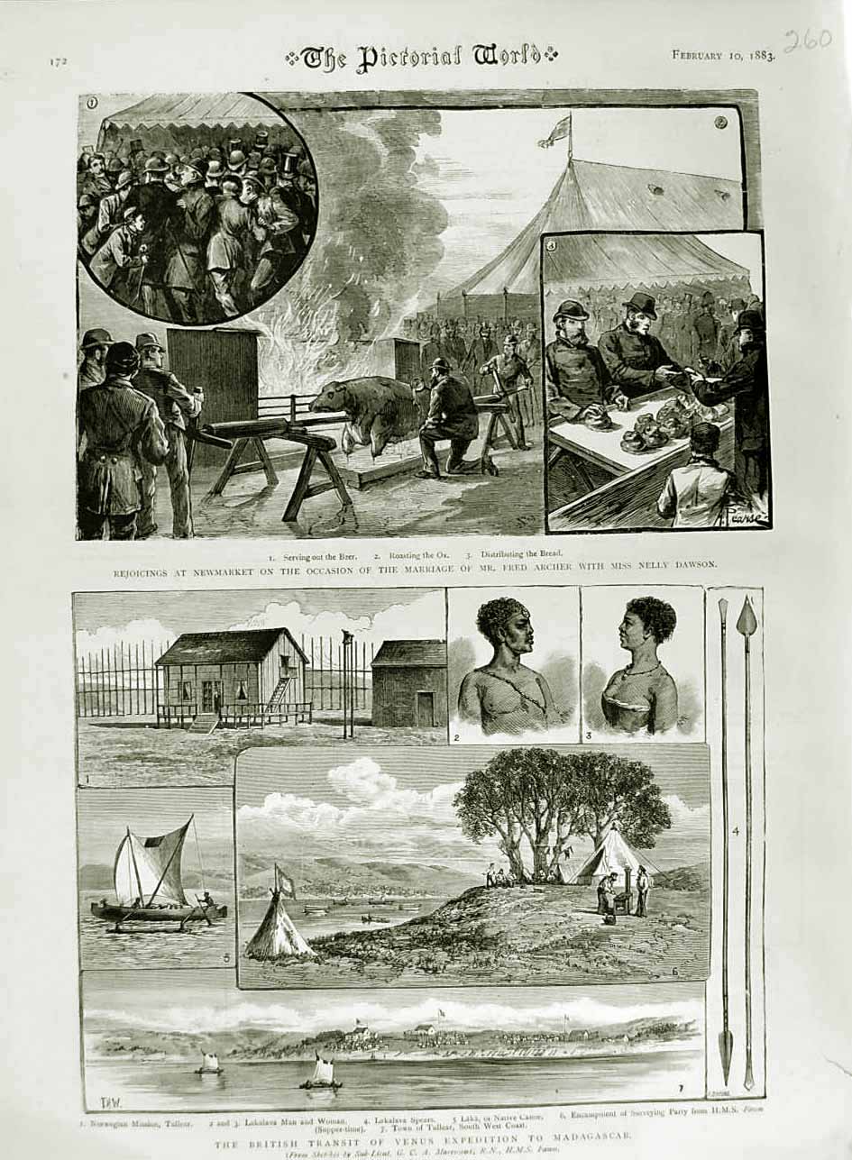 Old Antique Print 1883 Newmarket Wedding Archer Dawson Madagascar Venus 19th