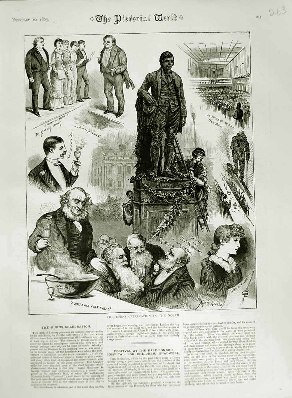Original Old Antique Print 1883 Burns Celebration Monument Glasgow Kennedy 19th
