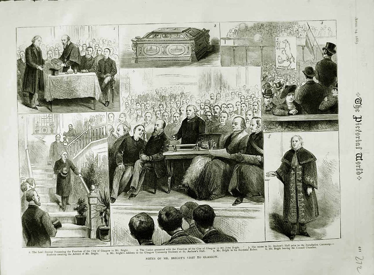 Old Antique Print 1883 Mr Bright Glasgow Lord Provost Freedom City Robes 19th