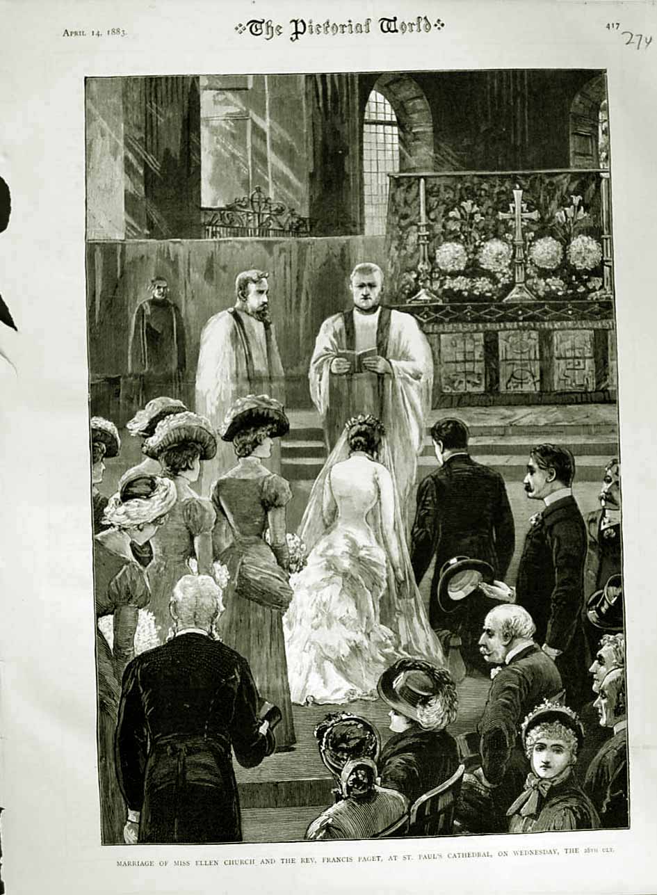 Old Antique Print 1883 Wedding Ellen Church Francis Paget Paul Cathedral 19th