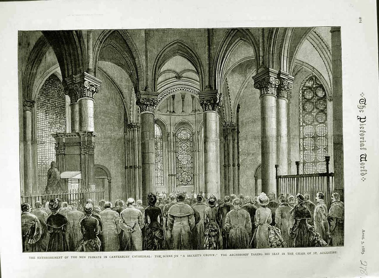 Old Antique Print 1883 Enthronement Primate Canterbury Cathedral Becket 19th