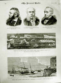 Old Antique Print 1883 Brown White Sherborne Ship Iceberg Kinfanus Castle 19th
