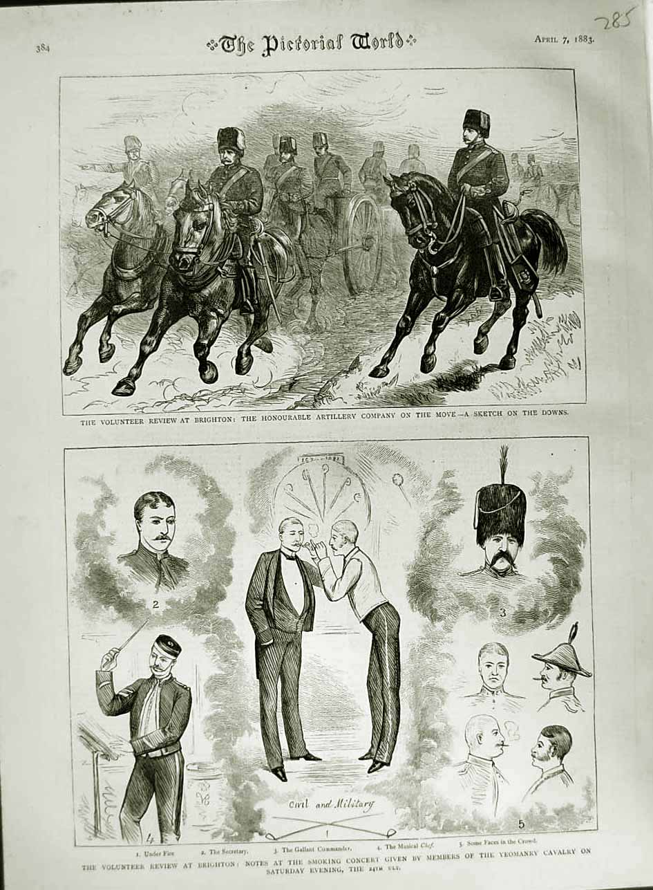 Original Old Antique Print 1883 Ta Siers Volunteer Review Brighton Concert Men