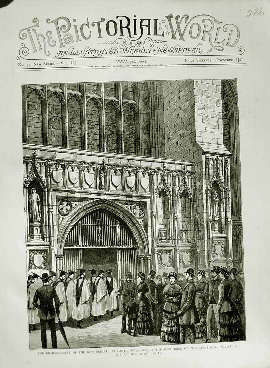 Old Antique Print 1883 Enthronement Primate Canterbury Cathedral Bishop 19th