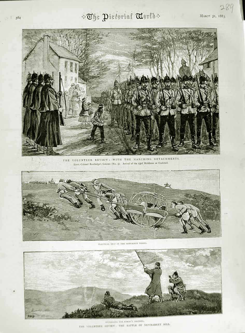 Original Old Antique Print 1883 Ta Volunteer Siers Newmarket Hill Moncrieff