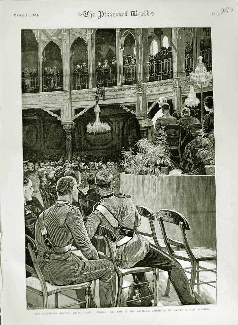 Original Old Antique Print 1883 Ta Siers Volunteer Review Church Pavilion Dome