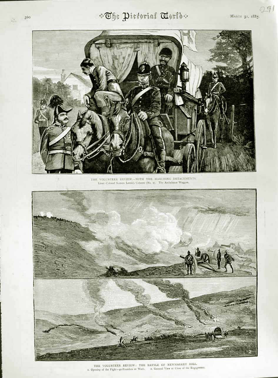 Original Old Antique Print 1883 Ta Volunteer Siers Battle Newmarket Hill Army
