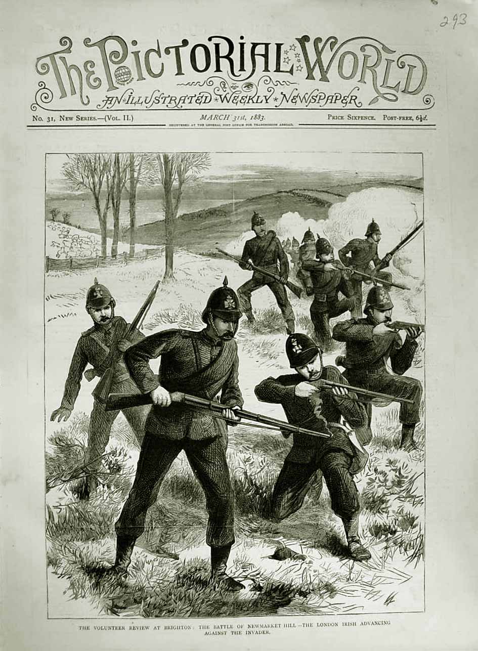 Original Old Antique Print 1883 Ta Siers Volunteer Review Brighton Newmarket