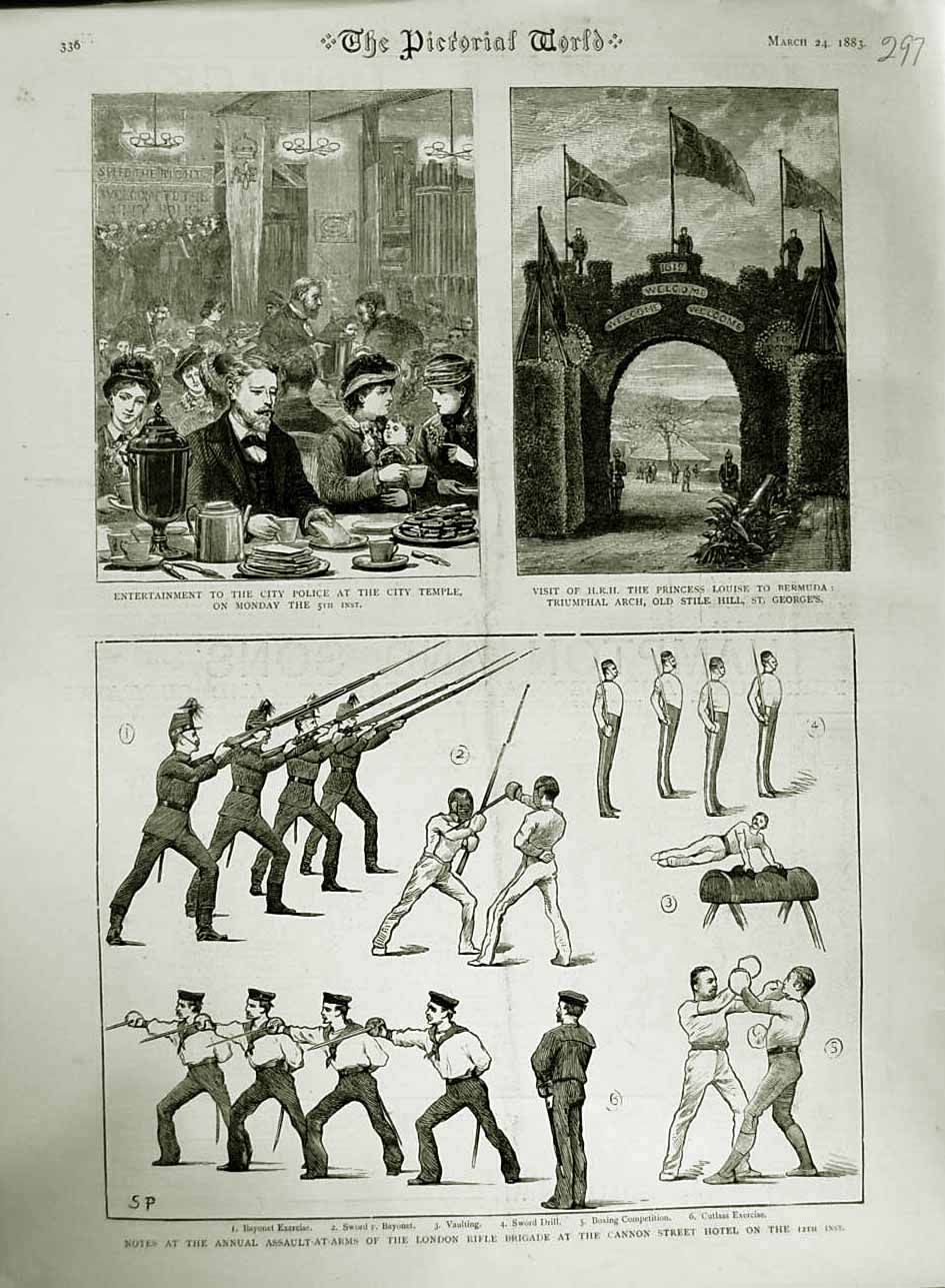 Old Antique Print 1883 City Police Princess Louise Bermuda Rifle Brigade 19th