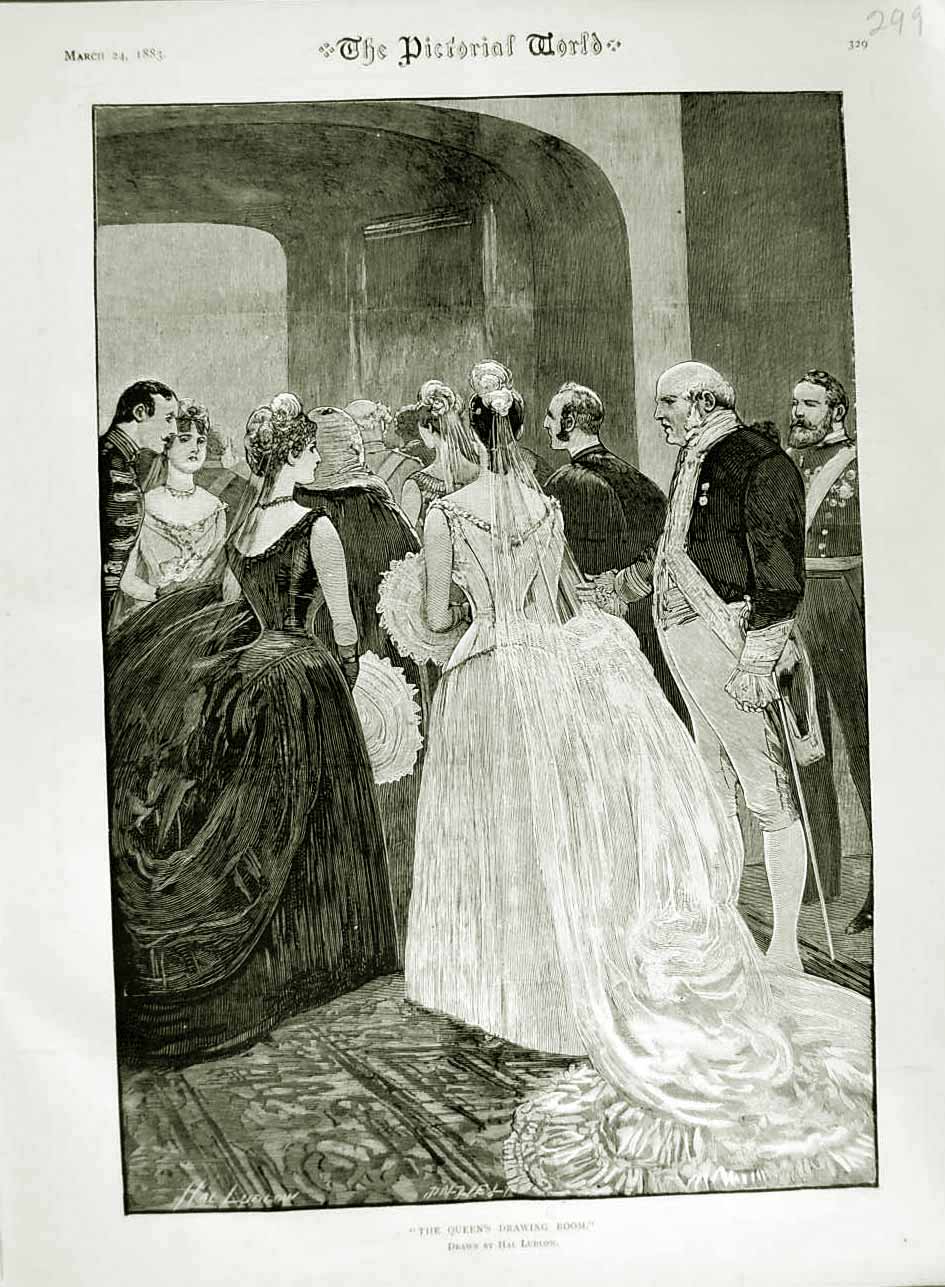 Original Old Antique Print 1883 Queen Drawing Room Dresses Ludlow Art Pictorial