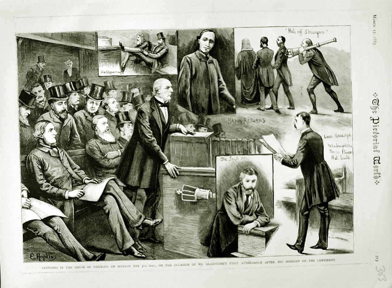 Old Antique Print 1883 House Commons Gladstone Lord Randolph Irish Sec. 19th