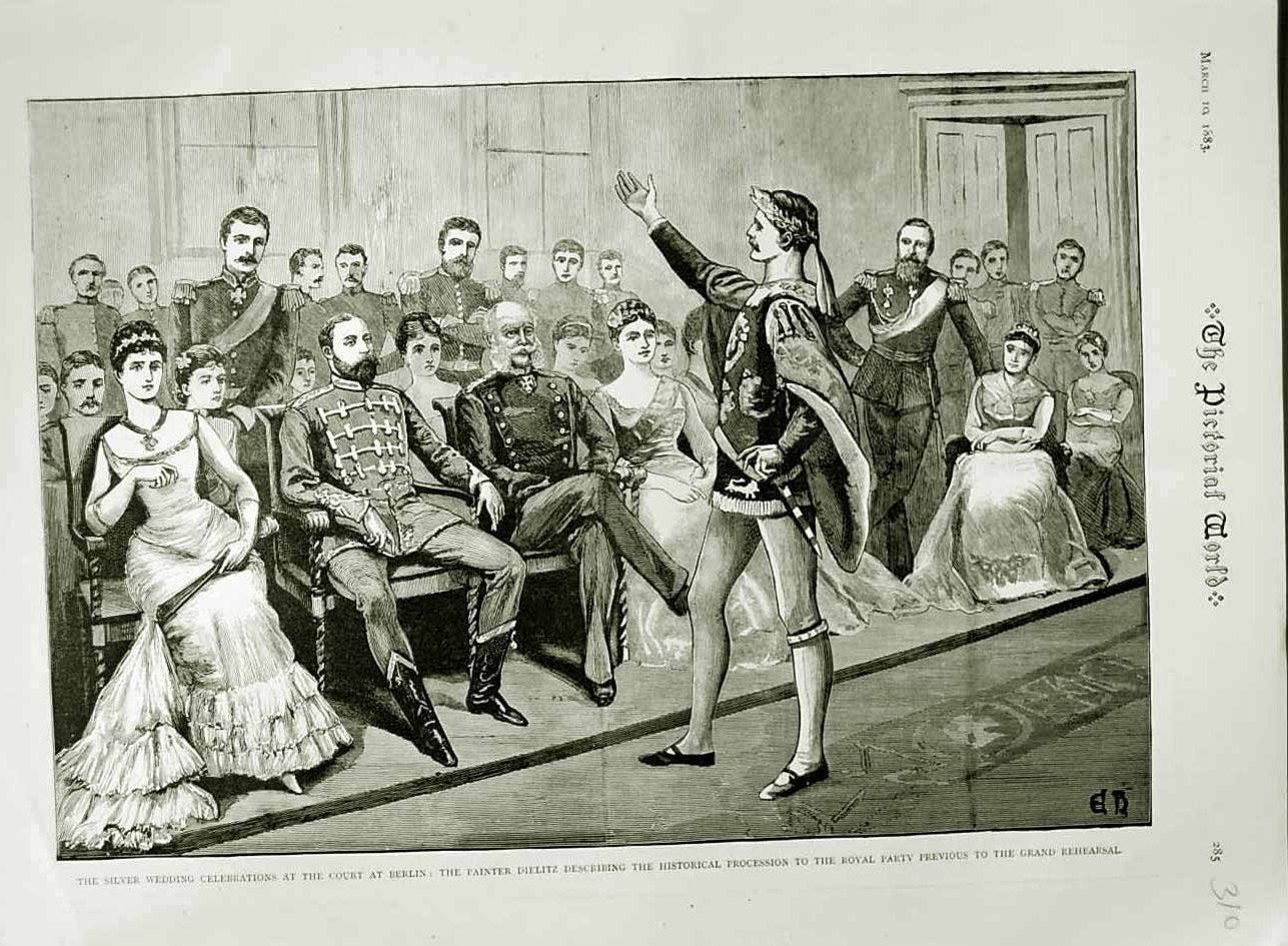 Old Antique Print 1883 Silver Wedding Berlin Painter Dielitz Royal Party 19th