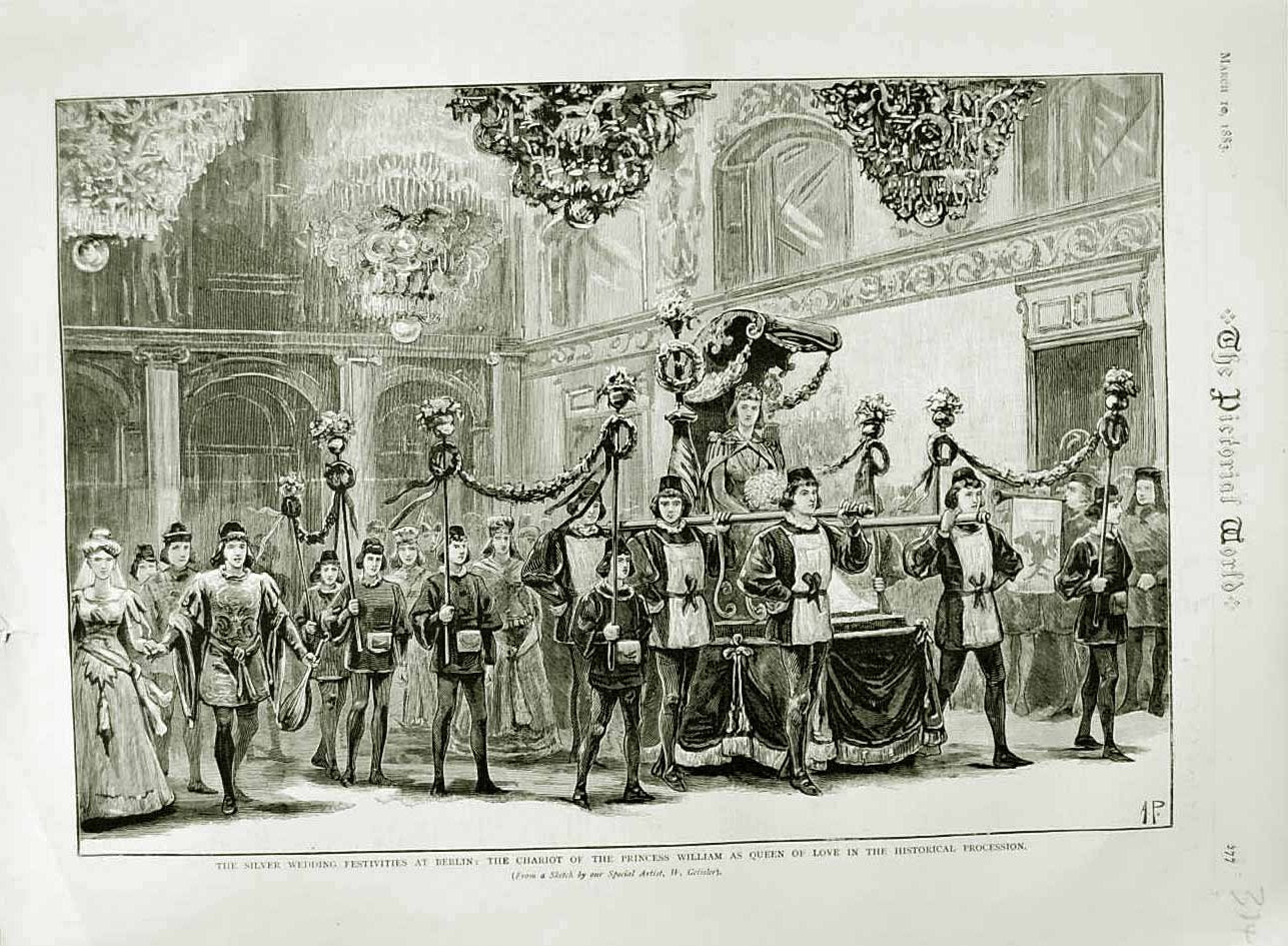 Original Old Antique Print 1883 Silver Wedding Berlin Princess William Chariot