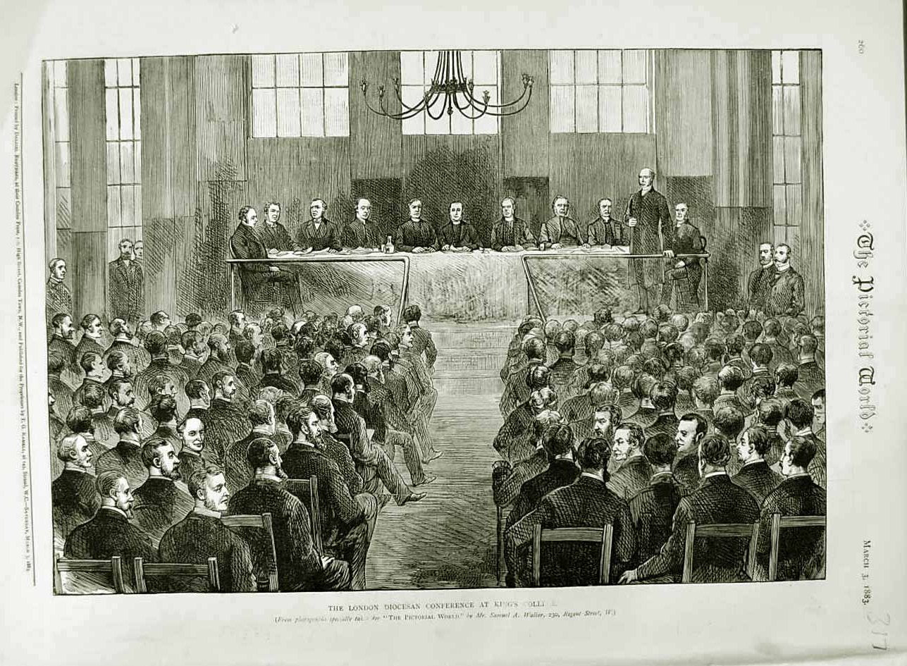 Old Antique Print 1883 London Diocesan Kings Hall Men Meeting Pictorial 19th