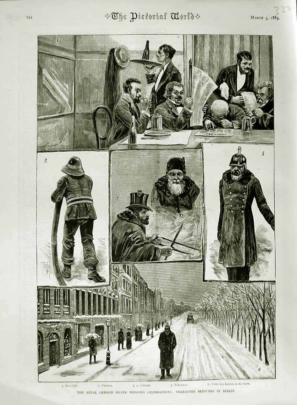 Original Old Antique Print 1883 Royal German Silver Wedding Berlin Unter Linden